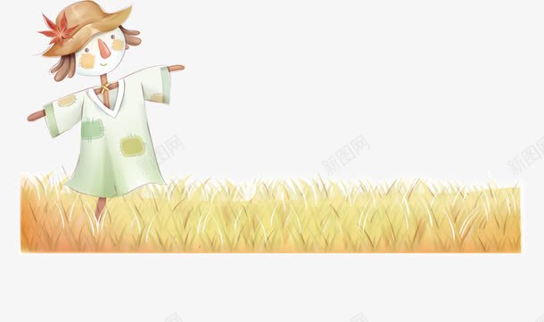 卡通麦田稻草人png免抠素材_新图网 https://ixintu.com 水稻 秋天 稻草人 麦田