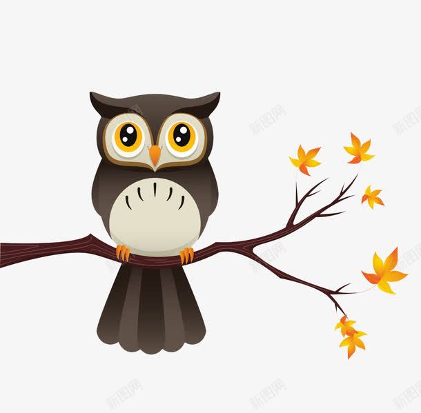 卡通猫头鹰png免抠素材_新图网 https://ixintu.com 卡通动物 夜晚 树枝 猫头鹰