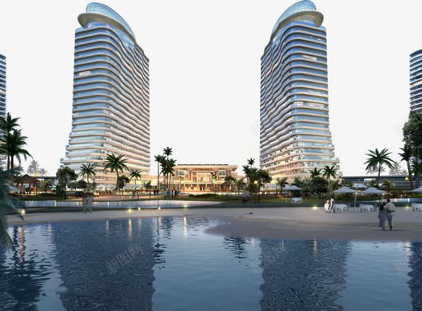 城市建筑景观png免抠素材_新图网 https://ixintu.com 摩登建筑 椰树 海滩酒店