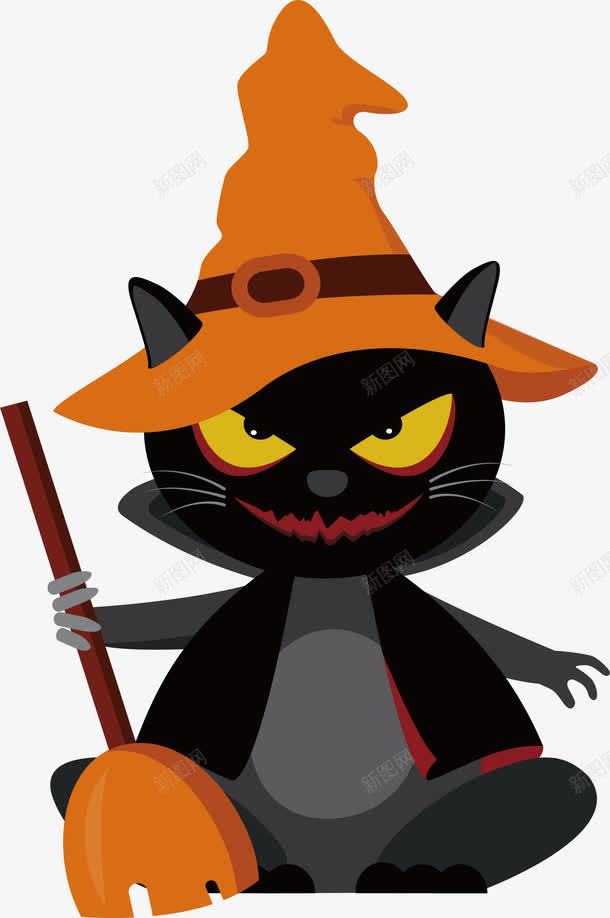 黑猫魔法师png免抠素材_新图网 https://ixintu.com 万圣节 矢量png 魔法 魔法师 黑猫 黑猫法师