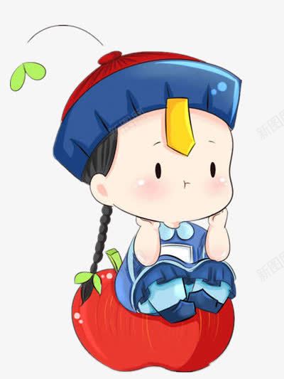 卡通清朝官员png免抠素材_新图网 https://ixintu.com 人物 帽子 蓝色 辫子
