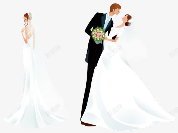 手绘西式新郎新娘psd免抠素材_新图网 https://ixintu.com 出嫁 婚纱新娘 新娘 新郎 西式新人 西装新郎
