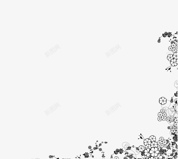 右下角花纹图案png免抠素材_新图网 https://ixintu.com 右下角 右下角花 右下角花纹 图像边框 图案 手绘 黑白色花