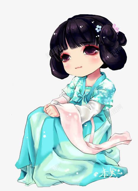 蓝色可爱汉服少女q版png免抠素材_新图网 https://ixintu.com 可爱 少女 汉服少女 蓝色