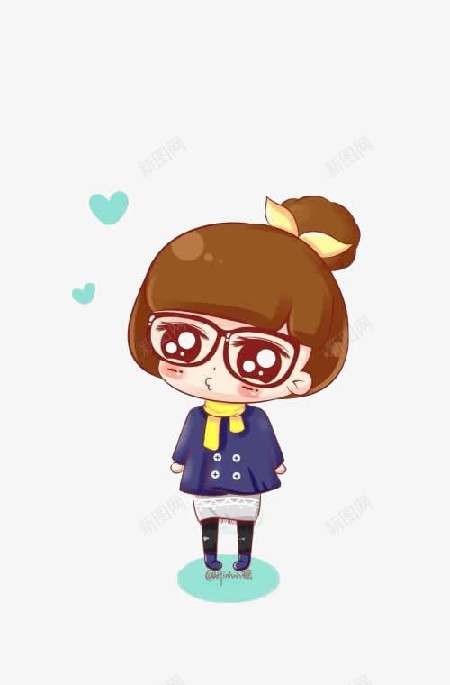 可爱风格小丫头噘嘴png免抠素材_新图网 https://ixintu.com 丫头 可爱 噘嘴 小丸子头 有框眼镜 淡蓝色 爱心 蝴蝶结 风格化 齐刘海