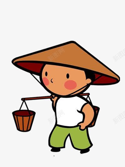 勤劳挑担郎png免抠素材_新图网 https://ixintu.com 人物 劳动 卡通 担水 挑夫 斗笠