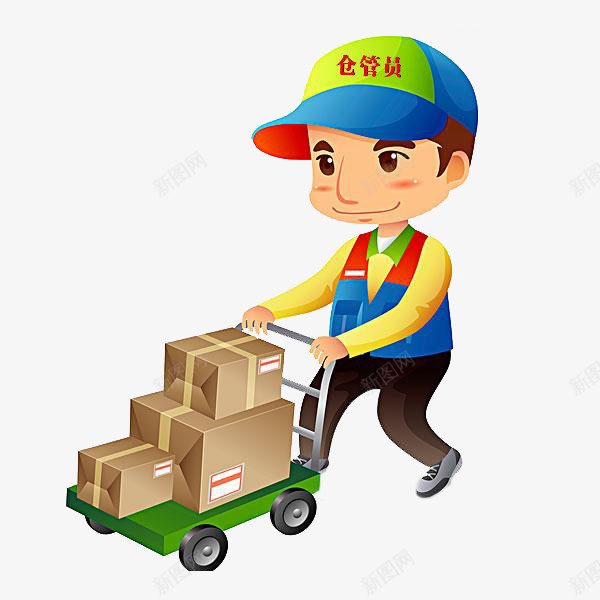 可爱的男孩png免抠素材_新图网 https://ixintu.com 仓库管理员 仓管员 卡通 可爱 小男孩 推车 简笔 箱子
