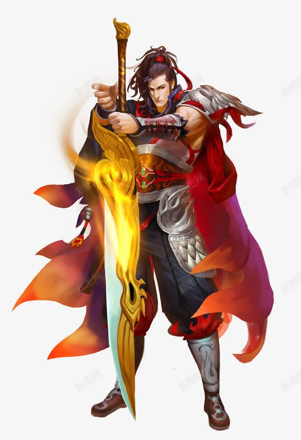 拿火焰长剑男子古风手绘png免抠素材_新图网 https://ixintu.com 古风 手绘 火焰 男子 长剑
