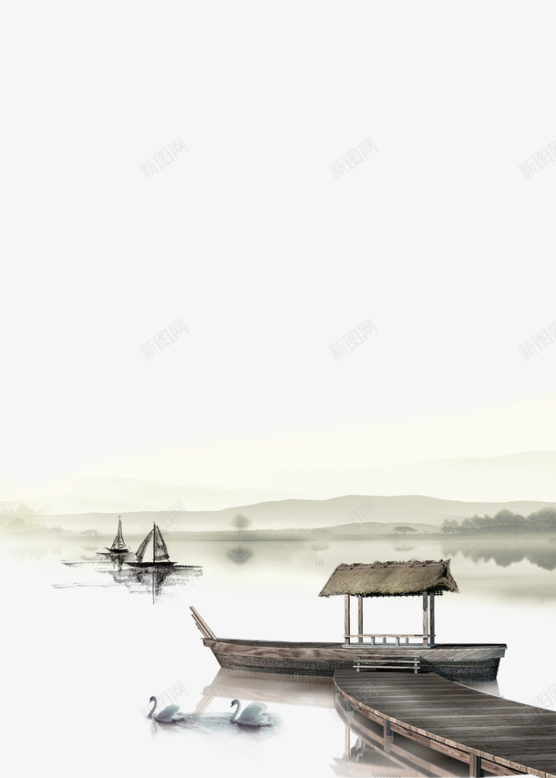 水墨画psd免抠素材_新图网 https://ixintu.com 泛舟平面设计水墨画