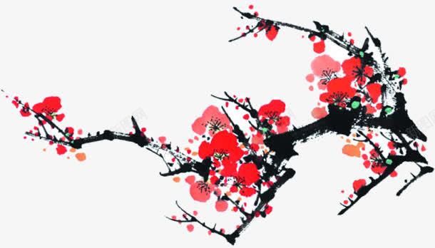 红梅花枝毛笔字水墨画png免抠素材_新图网 https://ixintu.com 毛笔字 水墨画 红梅 花枝