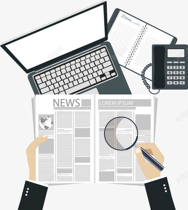 做新闻简报矢量图ai免抠素材_新图网 https://ixintu.com 做简报 媒体新闻 新闻简报 看报纸 看新闻 矢量png 矢量图 记事本