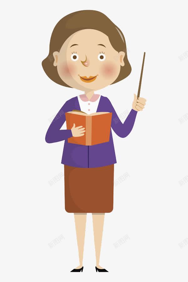 看课本的女人png免抠素材_新图网 https://ixintu.com 卡通 女人 木棍 漂亮的 老师 讲课的 课本 高兴地