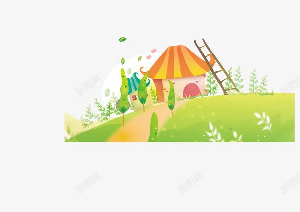 卡通小屋png免抠素材_新图网 https://ixintu.com 儿童节元素 卡通小屋 教育元素 草地