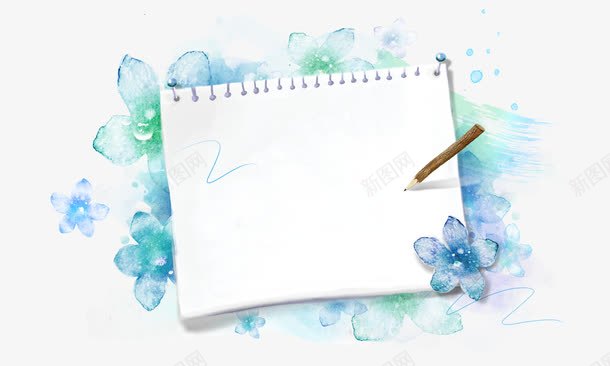 蓝色小花速写本背景png免抠素材_新图网 https://ixintu.com 小清新 梦幻 蓝色 蓝色小花 边框