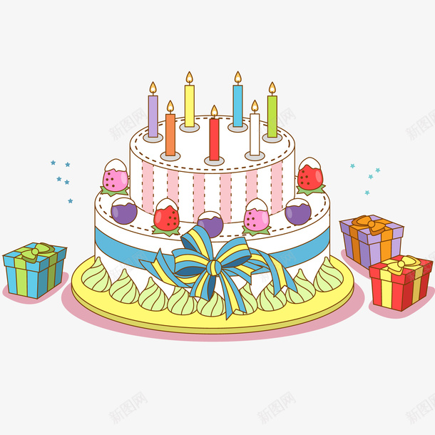 卡通手绘生日蛋糕矢量图ai免抠素材_新图网 https://ixintu.com 彩色 手绘 生日快乐 礼物 蛋糕 食物 矢量图