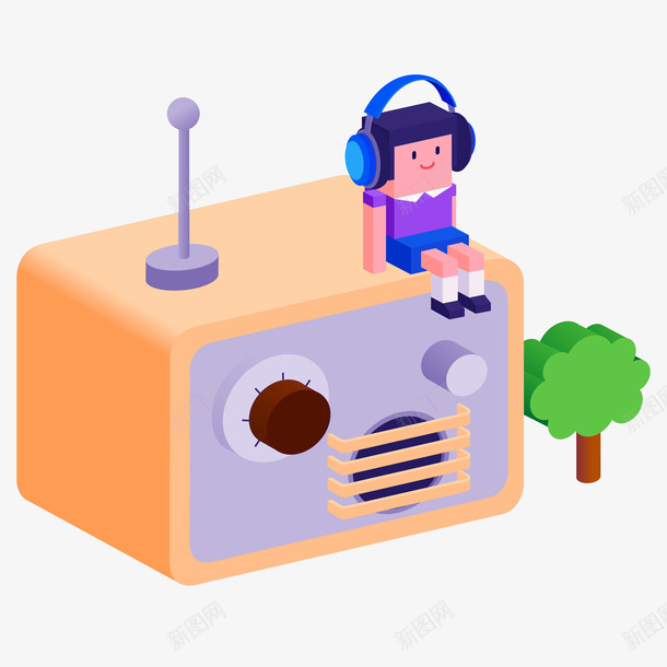 卡通立体收音机图png免抠素材_新图网 https://ixintu.com 卡通 听音乐 大树 小男孩 插图 收音机 立体的 耳机 运动耳机跑步挂耳式