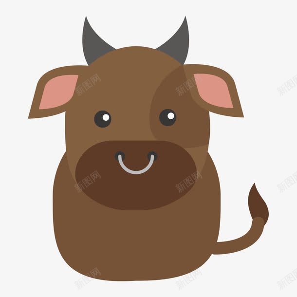 灰色卡通牛png免抠素材_新图网 https://ixintu.com 卡通 圆弧 扁平化 灰色 牛吉祥物 眼神 耳朵 观察