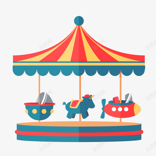 创意游乐园插画png免抠素材_新图网 https://ixintu.com 儿童节 彩色 扁平化 旋转木马 游乐园