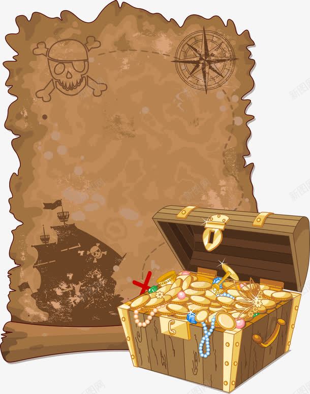 宝藏图与箱子png免抠素材_新图网 https://ixintu.com 宝藏图 矢量箱子 箱子 金币 金银财宝