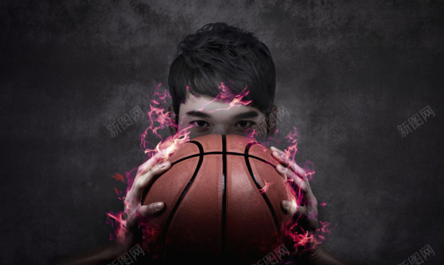 黑色背景篮球火焰激情平面广告背景