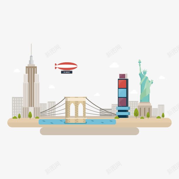 美国旅行插画png免抠素材_新图网 https://ixintu.com 帝国大夏 扁平 自由女神像