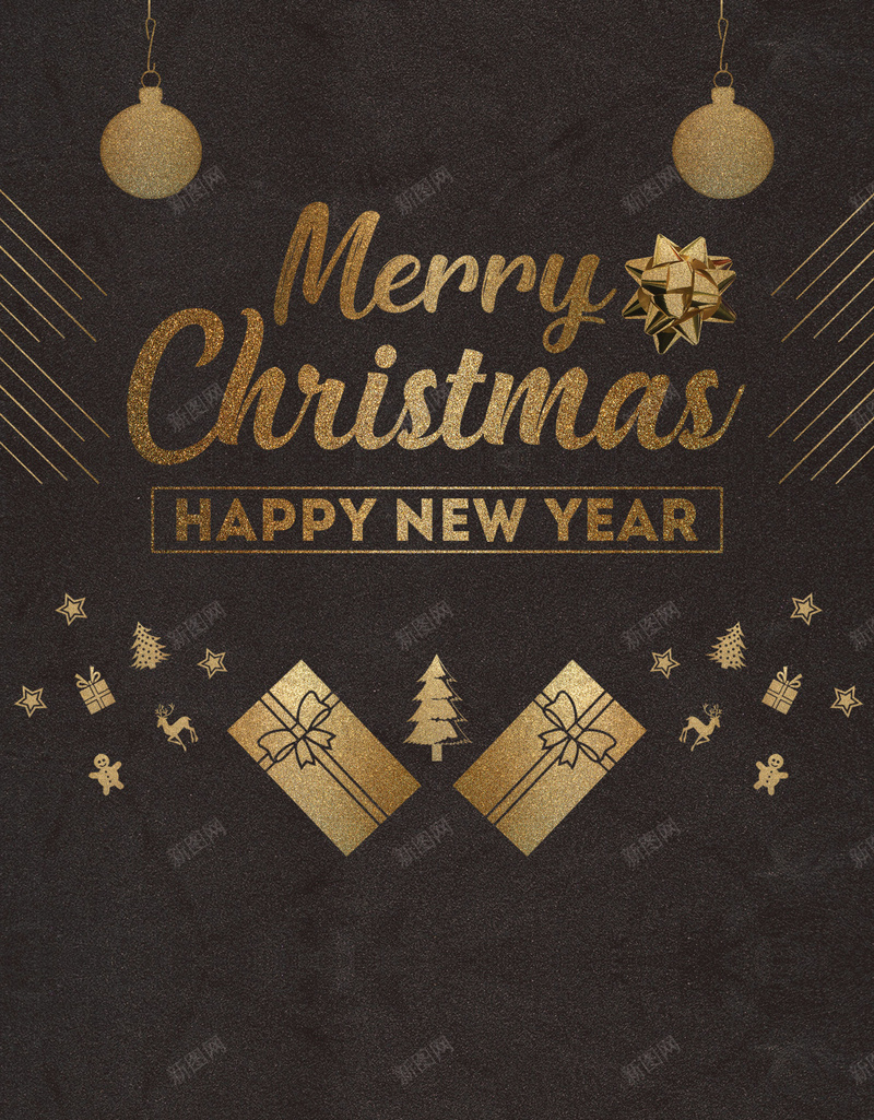 MerryChristmas黑金扁平商场促销海报jpg设计背景_新图网 https://ixintu.com AE粒子背景 商场 圣诞礼物 圣诞贺卡 彩带 彩纸 星星 粒子 超市 金丝带 金字 金色 镀金