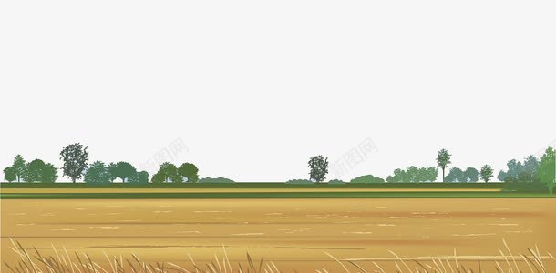 农田麦地插画png免抠素材_新图网 https://ixintu.com 农地插画 农田 农田插画 绿色树林 金黄的麦地 麦地