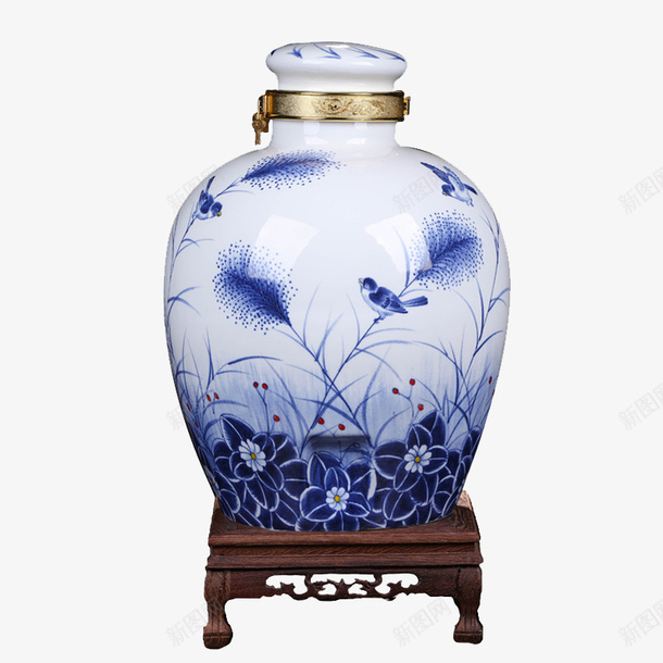青花瓷底座泡酒瓶png免抠素材_新图网 https://ixintu.com 密封罐 泡酒坛子 泡酒瓶 白酒罐 空瓶复古 陶瓷白酒家用