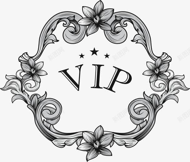 灰色花边会员徽章png免抠素材_新图网 https://ixintu.com VIP徽章 复古花纹 复古花边 灰色花朵 灰色花边 矢量png