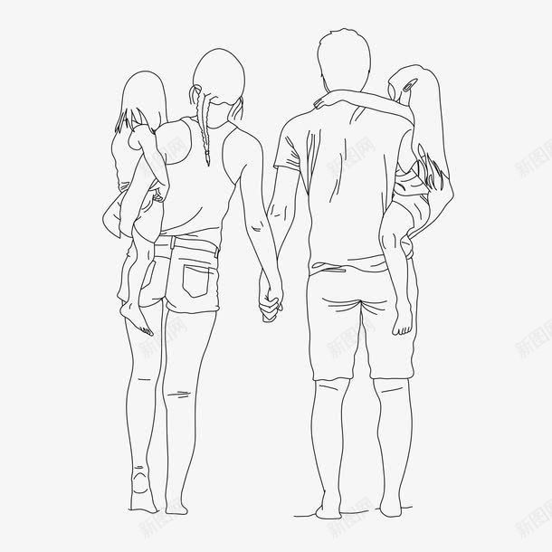 家人png免抠素材_新图网 https://ixintu.com 女儿 家人团圆 父母 牵手 线稿