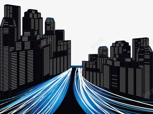 城市公路夜景png免抠素材_新图网 https://ixintu.com 交通 公路 城市 夜景 大路 曲线 灯光 蓝色 蜿蜒 马路