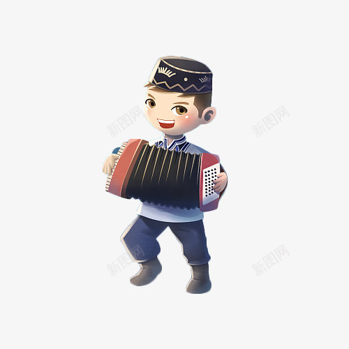 卡通新疆维吾尔族男士拉手风琴png免抠素材_新图网 https://ixintu.com 中国新疆 卡通 帽子 手风琴 拉手风琴 新疆 新疆帽子 演奏手风琴 男士 男孩 维吾尔族 维吾尔族男子形象 花帽