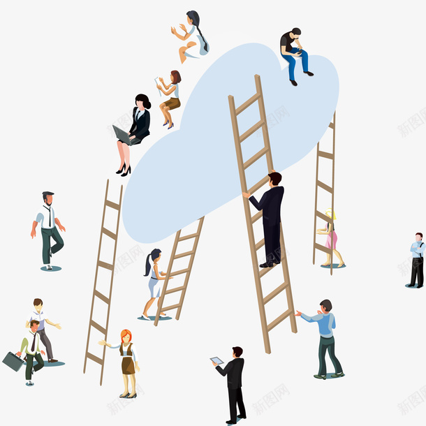 互联网云端数据人物插画矢量图ai免抠素材_新图网 https://ixintu.com 云端安全 互联网 人物 办公 大数据 矢量图
