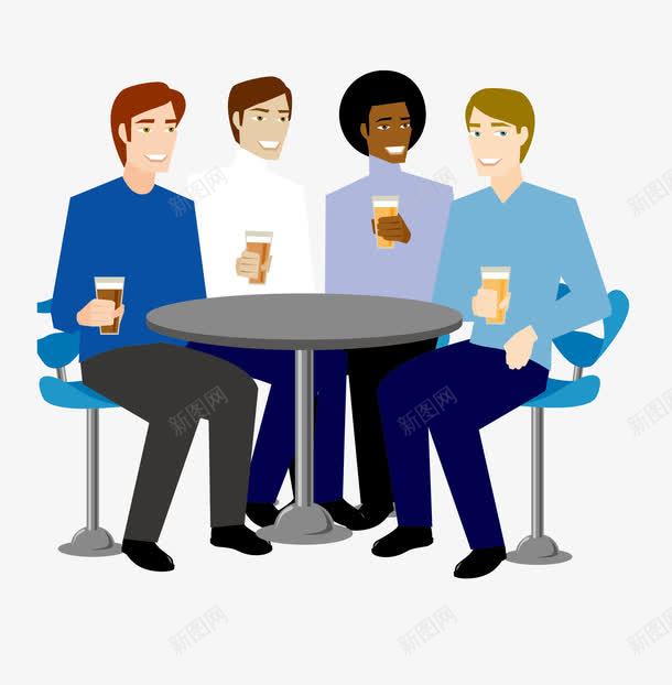 不同国籍和肤色的人一起喝酒png免抠素材_新图网 https://ixintu.com 卡通手绘 喝酒 桌子 男人 肤色 酒