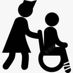 孩子的腿护士在轮椅背着孩子腿坏了图标高清图片