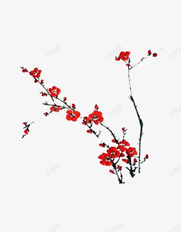 一枝梅花png免抠素材_新图网 https://ixintu.com 中国元素 古风 水墨 红梅