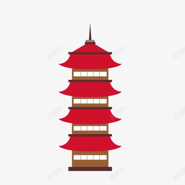 建筑塔png免抠素材_新图网 https://ixintu.com 宝塔 建筑图 红色 阁楼