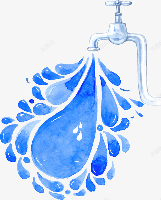 蓝色水彩节水水龙头png免抠素材_新图网 https://ixintu.com 世界环境日 水龙头 水龙头图案 环保 生态循环 自然 节水 蓝色水龙头