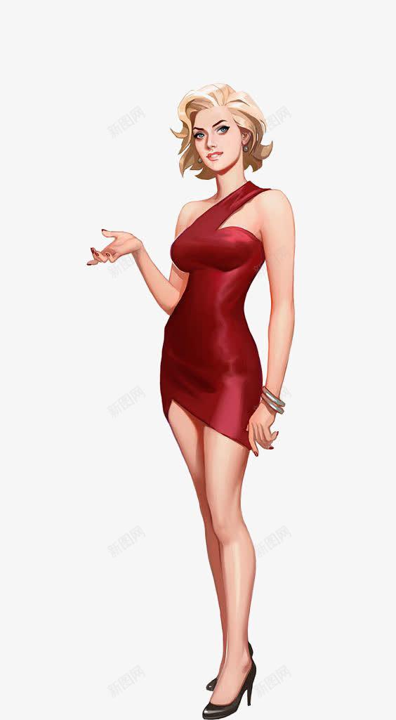 欧美金发女生png免抠素材_新图网 https://ixintu.com 女人 性感女人 成熟女人 欧美女生插画 短发 红裙女人