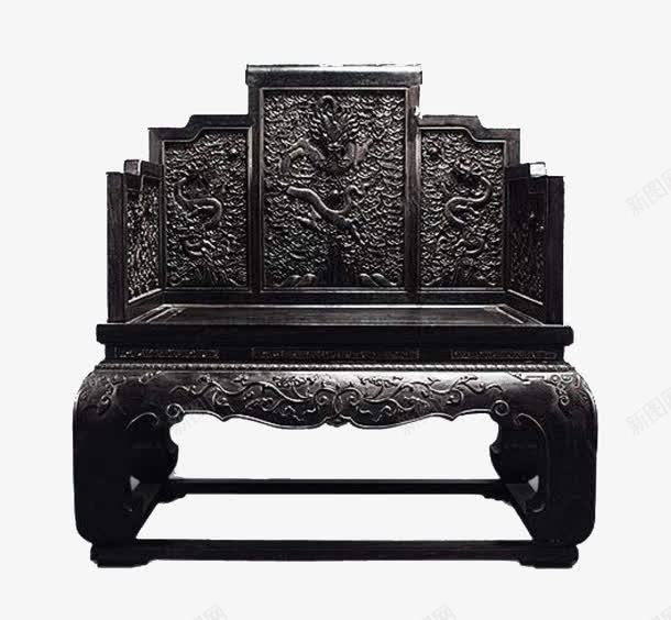 纯黑色紫檀木龙纹椅png免抠素材_新图网 https://ixintu.com 印花 吉祥如意 手工雕花 紫檀木 红木椅 红木椅子 龙纹椅