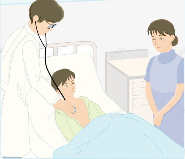 住院身体检查png免抠素材_新图网 https://ixintu.com 听诊器 护士 病人休息 病床 身体检查 问诊