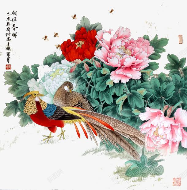 工笔画牡丹png免抠素材_新图网 https://ixintu.com 创意花型 各种花图案 商业图案 工笔画背景纹理 手绘图案 手绘植物 手绘花卉 月季花 植物图案 牡丹花 红玫瑰 艺术 花 花型图案 蓝色花型