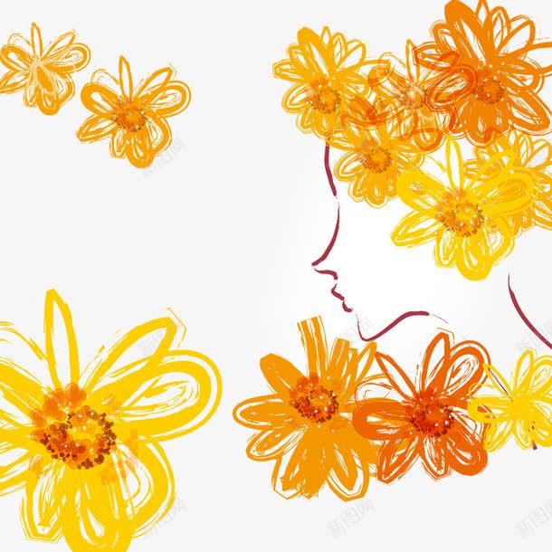 花纹png免抠素材_新图网 https://ixintu.com 手绘花纹 抽象 抽象文理 花朵 花纹 菊花 边框 黄色花朵