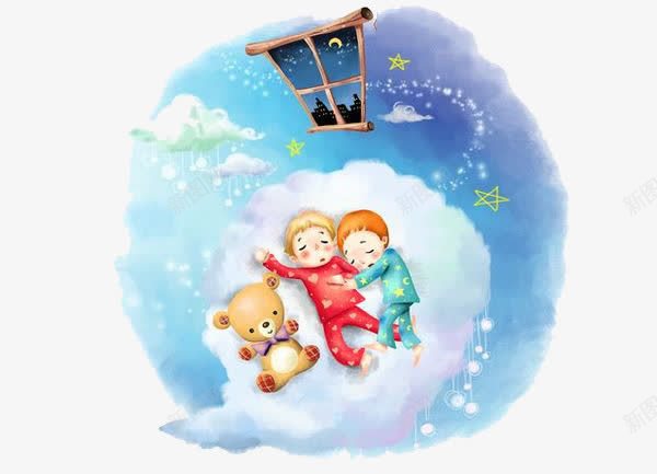 云彩上的儿童png免抠素材_新图网 https://ixintu.com 云彩 做梦 卡通人物 卡通儿童 小熊 月亮 睡觉