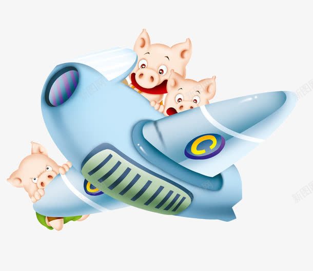 卡通飞机png免抠素材_新图网 https://ixintu.com 小猪 手绘 飞机