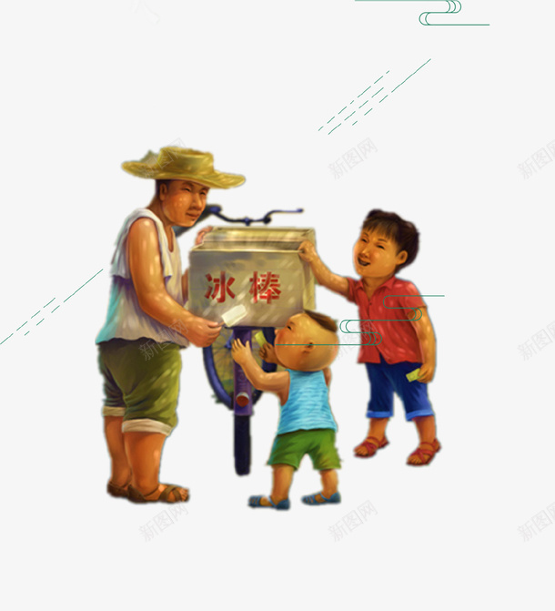 手绘卖冰棍插画psd免抠素材_新图网 https://ixintu.com 冰棍 夏季 小孩 手绘 插画 炎热 自行车 草帽