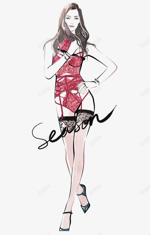 中国风女模特png免抠素材_新图网 https://ixintu.com 中国风 服装 红色 维密天使 蕾丝