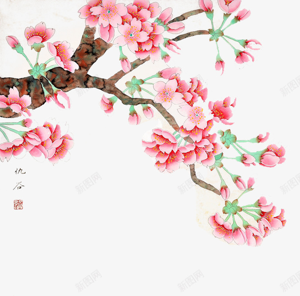 国画盛放桃花png免抠素材_新图网 https://ixintu.com 中国画 仇谷国画 国画桃花 工笔画 桃花 美术 花木