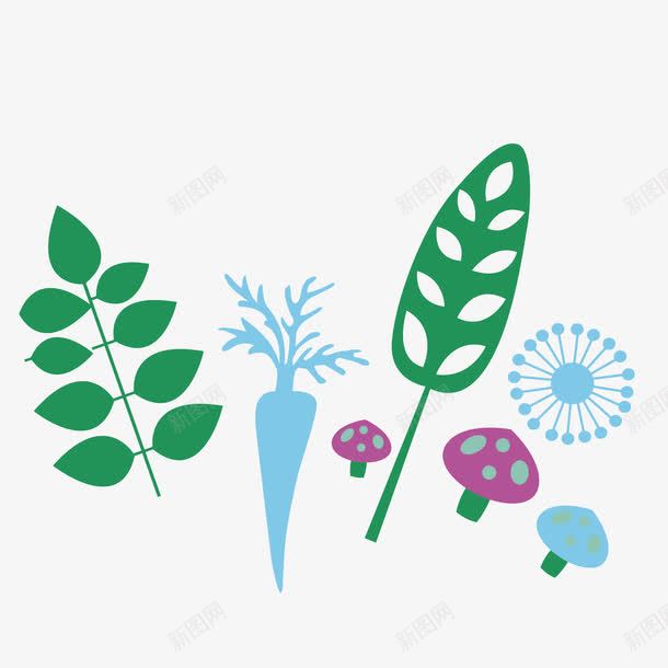 绿植元素装饰png免抠素材_新图网 https://ixintu.com 元素装饰 卡通环保 树叶 植树节 矢量花卉 绿植元素 绿色 胡萝卜 蘑菇 装饰植物
