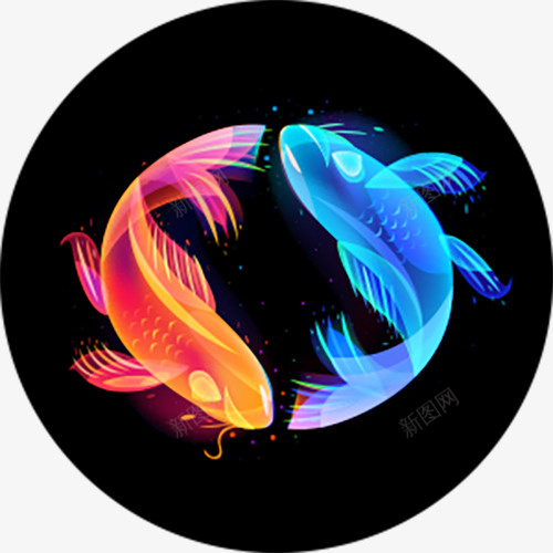 双鱼戏水图png免抠素材_新图网 https://ixintu.com 动物 双色 双鱼图 发光 可爱 夜色 精灵 鱼儿 鱼鳞